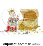 Greedy King Counting Coins In A Treasure Chest Licensed Clipart Cartoon