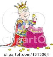 Greedy King Counting Coins In A Sack Licensed Clipart Cartoon