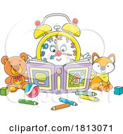 Alarm Clock Mascot Feeding Fish Licensed Clipart Cartoon