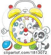 Alarm Clock Mascot Playing With A Puppy Licensed Clipart Cartoon