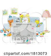 Poster, Art Print Of Alarm Clock Mascot Watching Tv Licensed Clipart Cartoon