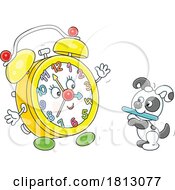 Alarm Clock Mascot And Puppy Licensed Clipart Cartoon