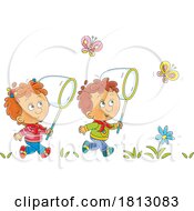 Poster, Art Print Of Children Chasing Butterflies Licensed Clipart Cartoon