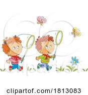 Children Chasing Butterflies Licensed Clipart Cartoon