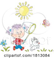 Poster, Art Print Of Girl Chasing Butterflies Licensed Clipart Cartoon