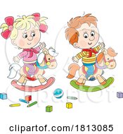 Children On Rocking Horses Licensed Clipart Cartoon