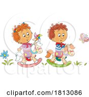 Children On Rocking Horses Licensed Clipart Cartoon