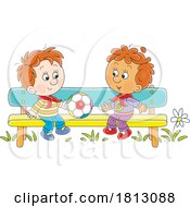 Boys Sitting On A Bench Licensed Clipart Cartoon