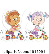 Girls Riding Kick Scooters Licensed Clipart Cartoon