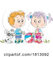 Poster, Art Print Of Children Playing With A Dog And Ball Licensed Clipart Cartoon