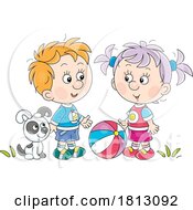 Children Playing With A Dog And Ball Licensed Clipart Cartoon