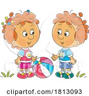 Children Playing With A Beach Ball Licensed Clipart Cartoon