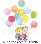 Poster, Art Print Of School Children Walking With Balloons Licensed Clipart Cartoon