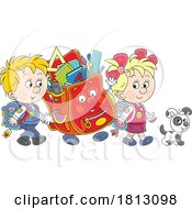 Poster, Art Print Of Book Bag Mascot And Children Walking Licensed Clipart Cartoon