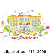 School Building And Happy Knowledge Day Text Licensed Clipart Cartoon