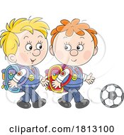 Poster, Art Print Of Boys Walking With A Soccer Ball Licensed Clipart Cartoon