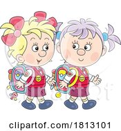 Poster, Art Print Of Girls Walking To School Licensed Clipart Cartoon