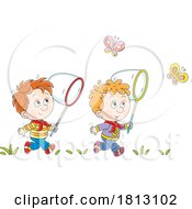 Boys Chasing Butterflies Licensed Clipart Cartoon