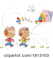Children Flying A Kite Licensed Clipart Cartoon