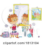 Girl Combing Her Hair Licensed Clipart Cartoon