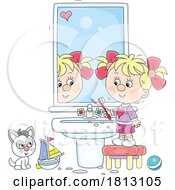 Girl Brushing Her Teeth Licensed Clipart Cartoon