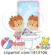 Girl Brushing Her Teeth Licensed Clipart Cartoon