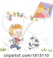 Boys Flying A Kite With A Dog Licensed Clipart Cartoon