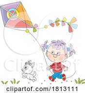 Girl Flying A Kite Licensed Clipart Cartoon