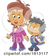 Poster, Art Print Of Teacher Or Mom Walking With A Student Licensed Clipart Cartoon