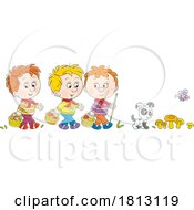 Boys Mushroom Hunting With A Dog Licensed Clipart Cartoon