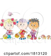 Girls Gathering Mushrooms Licensed Clipart Cartoon