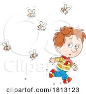 Boy Running From Bees Licensed Clipart Cartoon