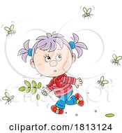 Girl Running From Bees Licensed Clipart Cartoon