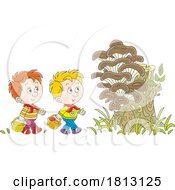 Boys Looking For Mushrooms Licensed Clipart Cartoon