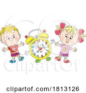 Children Dancing With A Clock Licensed Clipart Cartoon