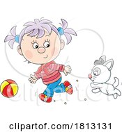 Girl And Kitten Chasing A Ball Licensed Clipart Cartoon