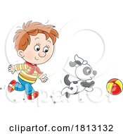 Boys Playing Fetch With A Dog Licensed Clipart Cartoon