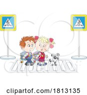 Dog And Kids Walking To School Licensed Clipart Cartoon