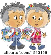 Poster, Art Print Of Kids Walking To School Licensed Clipart Cartoon