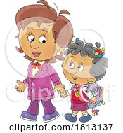 Poster, Art Print Of Teacher Or Mom Walking With A Student Licensed Clipart Cartoon