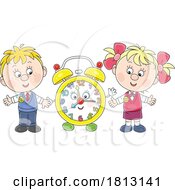 Poster, Art Print Of School Kids With An Alarm Clock Mascot Licensed Clipart Cartoon