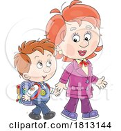 Poster, Art Print Of Teacher Or Mom Walking With A Student Licensed Clipart Cartoon