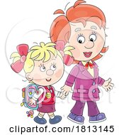 Poster, Art Print Of Teacher Or Mom Walking With A Student Licensed Clipart Cartoon