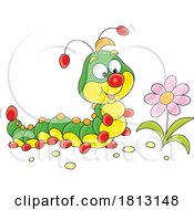Happy Caterpillar At A Flower Licensed Clipart Cartoon