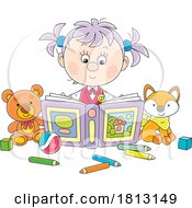 Poster, Art Print Of School Girl With A Coloring Book And Toys Licensed Clipart Cartoon