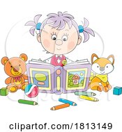 School Girl With A Coloring Book And Toys Licensed Clipart Cartoon