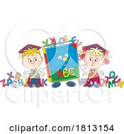 Poster, Art Print Of School Kids With An Alphabet Book Mascot Licensed Clipart Cartoon