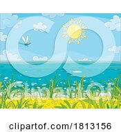 Poster, Art Print Of Dragonfly Over A Beach Licensed Clipart Cartoon