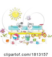 Poster, Art Print Of Puppy And Kitten On A Bench Licensed Clipart Cartoon