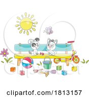 Puppy And Kitten On A Bench Licensed Clipart Cartoon